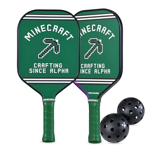 Minecraft - Fiberglass Pickleball Bundle Set, 3-Piece Set with Durable Fiberglass Paddle and Pickleballs, Lightweight High-Performance Paddle for Indoor and Outdoor Play