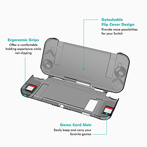 Switch Case with Screen Protector for Nintendo Switch, KIWIHOME Protective Case Dockable Grip Cover Accessories for Nintendo Switch with Thumb Grip Caps (Translucent Gray)