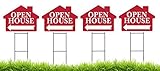 Open House - House Shaped Sign Kit with Stands - 4 Pack (Includes 4 signs and 4 stands) (Red)