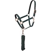 Tough1 Padded Horse Halter with Antique Hardware and Lead Rope