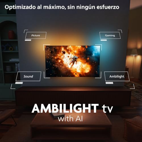 Ambilight 48OLED820 4K OLED Smart TV - Pantalla de 48 Pulgadas con P5 AI Picture, Google TV, Dolby Vision y Sonido Dolby Atmos - Funciona con Alexa y Asistente de Google