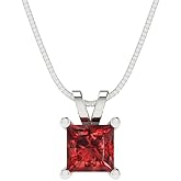 Clara Pucci 14K White Gold Plated Solitaire 18" Box-Chain Necklace - Sterling Silver 0.5ct Princess Cut Garnet Pendant