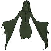 Mingyuezai Women Scream Costume Witch Bat Sleeve Long Dress Halloween Gothic Costume