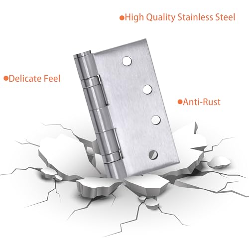 SORGMACH Door Hinges, 4 x 3 in Satin Nickel Door Hinges Thickness 3 mm Hinges for Wood, 304 Stainless Steel Commercial Interior Exterior Door Hinges(3 Pack)