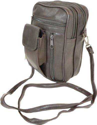 Tinder Genuine Lambskin Leather Shoulder Messenger Travel Bag with Front Pockets and Handle (Brown): CA715-DB