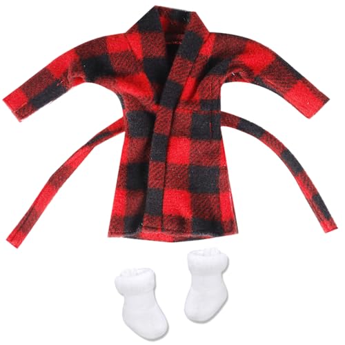 E-TING Santa Clothing Bathrobe Christmas Accessories for elf Doll (Black and Red Plaid Bathrobe with White Socks)