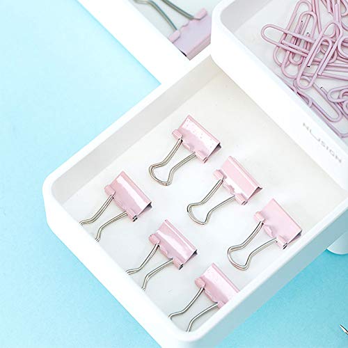 72 Pcs Office Supplies Kits,Including 22 Binder Clips/30 Paperclips/20 Push Pins Thumb Tacks,School Desk Accessories Organizer with Box for Office,School and Home Supplies Pink