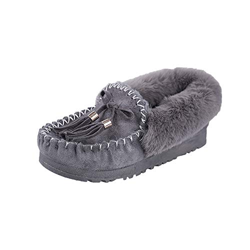 AgrinTol Women's Shearling-Lined Moccasin Slipper, Women Cotton Shoes Fringed Peas Shoes Plus Velvet Non-Slip Warm Cotton Boots