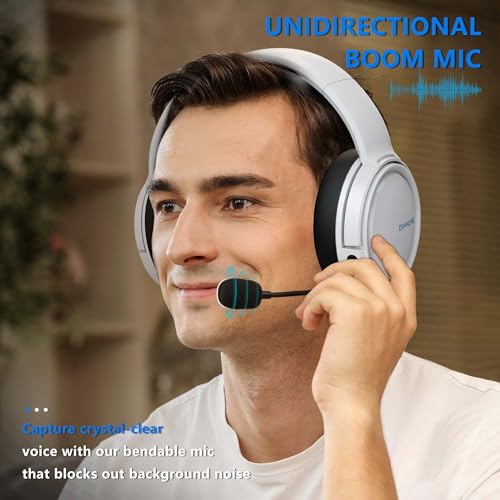 BINNUNE Wireless Gaming Headset, 2.4GHz Gaming Headphones for PS4, PS5, PC, NS, 5.2 Bluetooth Headphones with 40Hr Battery, Noise Canceling Microphone, 3.5mm Wired Mode for Xbox Series - White