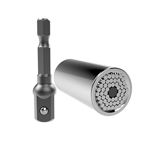 Wrench Socket - Housolution 7-19mm Gator Socket Adapter Grip, Universal Wrench Socket Sleeve with Power Drill Adapter, Professional Repair Tool for Dad, Husband, Handyman (Silver)