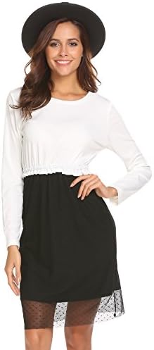 Tinkwell Women’s Casual Long Sleeve Empire Waist Contrast Color Mesh Patchwork Pencil Dress