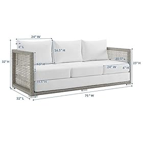 Modway EEI-2923-GRY-WHI Aura Outdoor Patio Wicker Rattan Sofa, Gray White 41uzRalOtRL