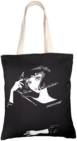 LucyGod Women Big Canvas Tote Shoulder Handbag Casual Top Handle Cross-body Purse Shopper Book School Bag - Perfect for Shopping Office Travel Weekend - 15.75"ˣ13.38" (Black, Fashion Women, 2 Sides)