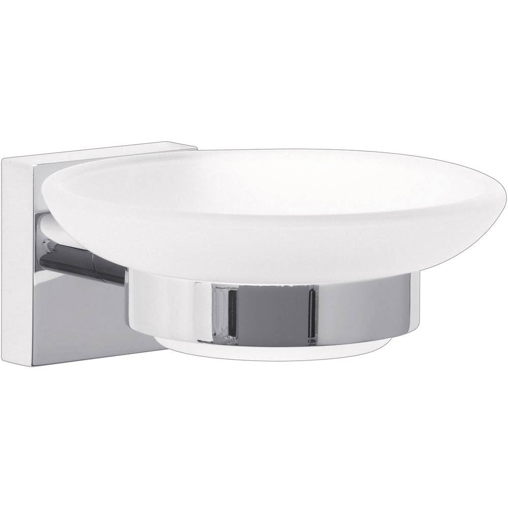 tesa Ekkro soap dish, high gloss chromed metal, self-adhesive, adhesive mounting technology, 51mm x 110mm x 131mm