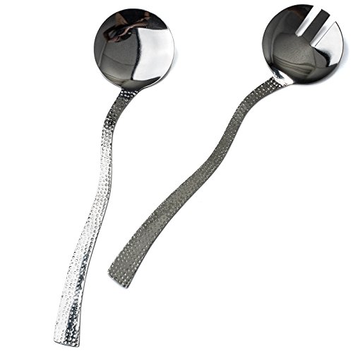 Salad Bowls with Serving Utensils - Hammered, Stainless Steel, - Large Serving Bowl by Colleta Home ... (Salad Spoons)