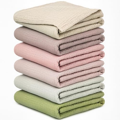 IKWOLETI Baby Cotton Muslins 60 x 60 – Pack of 6 Baby Cotton Muslins, Soft, Absorbent and Friendly, Newborns, Ideal for Cleaning and Covering (Grey Pink)