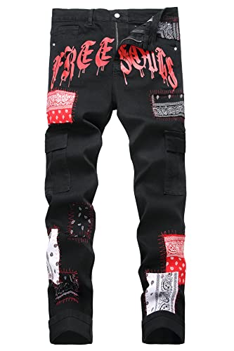 Baylvn Men's Designer Straight Slim Fit Patchwork Jeans Comfort Skinny Biker Denim Pants