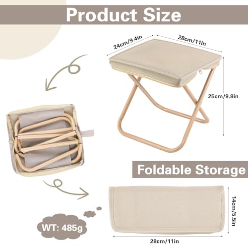 Muyohix Small Portable Folding Stool, Outdoor Folding Stool, Portable Folding Chair, Folding Stool for Camping, Hiking, Barbecue, Golf (Khaki)