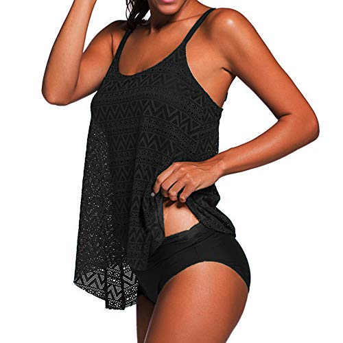 Pacrate Oversize Tankini Damen Schwarz Spitze Sling Bikini Top Bandeau Push Up Gepolsterte Badeanzug Tankini Damen große… – Bild 3