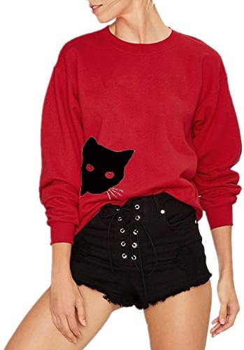LGWQ Cats Head Printed Women Sweatshirt Loose Round Neck Long Sleeve Womens Hoodies Autumn Leisure Fashion Pop Hoody