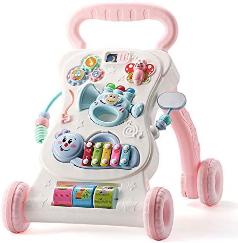 Baby Walker Baby Walker Anti-Rollover Trolley Baby Music Play 6-18 Months Adjustable Speed Walker (Color : White, Size : 454634CM)