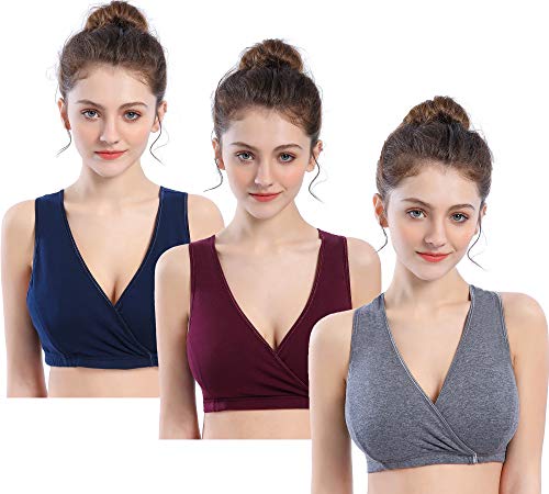 CAKEY Maternity Nursing Sleep Bra Tank for Breastfeeding/Pregnancy (Large, Burgundy+Navy+charcoal/3pcs)