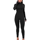 VUTRU Women's Long Sleeve Jumpsuits Fleece Lined Bodycon Sexy Turtleneck One Piece Bodysuits Back Zipper Sports Romper
