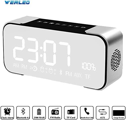 Bluetooth Speakers,Werleo Hi-Fi Portable Wireless Stereo Speaker with Alarm Clock,Build-in Mic,FM Radio,LED Light,Hands-free,Two Subwoofer Enhanced Bass Surround Sound for iPhone Samsung Mac Computer