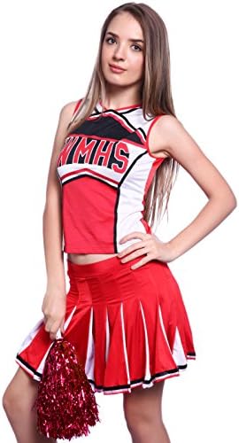 BeautyXTP Women's sexy Cheerleader Fancy Dress Uniform Party Costume Outfit (L US 10-12, Red)