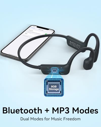 MONODEAL IP68 Waterproof Swimming Headphones with Bone Sound Bluetooth 5.4, Bone Conduction Headphones with 8GB Memory MP3 Player, Open Ear Headphones for Swimming Running