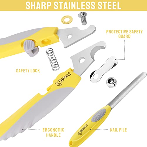 pecute Dog Nail Clippers Professional Sharp Stainless Steel Pet Nail Trimmers with Safety Gards and Bonus Nail File for Medium to Large Dogs(Yellow+Gray)