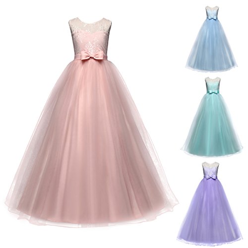 IBTOM CASTLE Little Big Girl Vintage Deep-V Back Lace Princess Long Dress Kids Party Fall Evening Dance Gowns