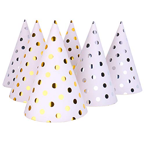 Happy Birthday Party Hats For Kids Birthday Hat Assortment Silver Gold Spot, 12 Pack