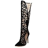 Bumud Womens Pointy Toe Back Zipper Knee High Gladiator Sandals