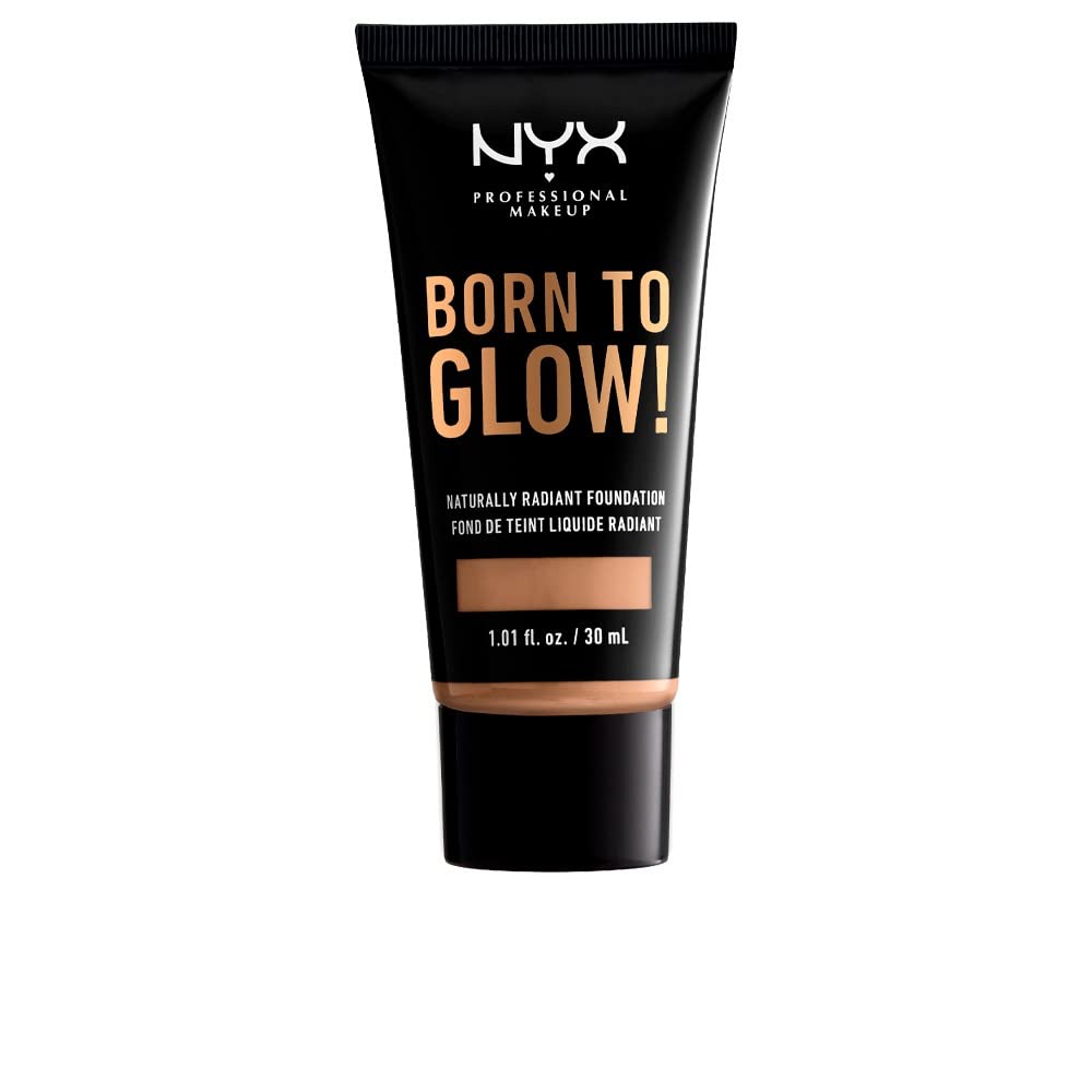 NYX Professional Makeup Born to Glow Radiant Foundation, Iridescent Finish, Buildable Medium Coverage, Vegan Formula, Shade: Classic Tan