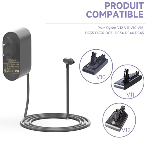Shefor 30.45V Charger Compatible with Dyson V10 V11 V12 V15 SV12 SV14 SV15 SV16 SV20 SV22 Adapter for Cyclone Absolute Animal Motorhead Vacuum Cleaner 217160-03 969350-03 1.1A Cable 1.8M