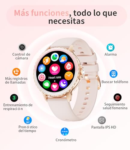 LIGE Smart Watch for Women Phone Call 1.27" HD Round Elegant Rose Gold Stainless Steel Diamond Smartwatch for Android iOS, Heart Rate, Sleep Monitor, Menstrual Cycle