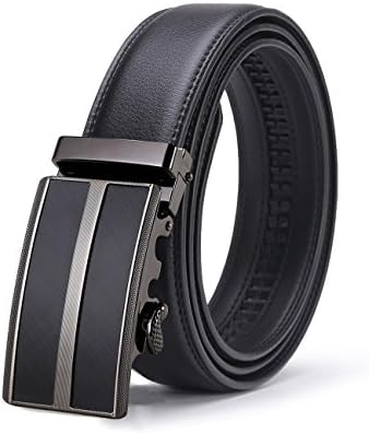 Gnorall Men's Solid Buckle with Automatic Ratchet Leather Belt 35mm