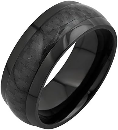 MRing 8mm Men's Black Titanium Ring Black Carbon Fiber Inlay and Beveled Edges (8)
