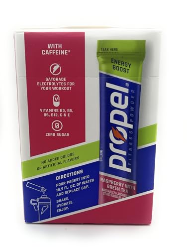 PROPEL ENERGY BOOST ELECTROLYTE DRINK PACKETS – RASPBERRY GREEN TEA – 1 BOX – 10 PACKETS