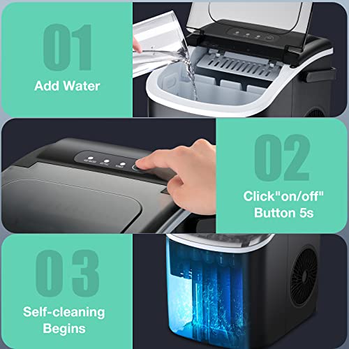 Countertop Ice Maker, Ice Maker Machine 6 Mins 9 Bullet Ice, 26.5lbs/24Hrs, Portable Ice Maker Machine with Self-Cleaning, Ice Bags, Ice Scoop, and Basket, Ice Maker for Home/Kitchen/Office/Party