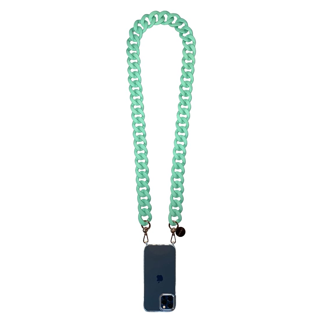 GEMSTRAP Phone jewelry chain - Smartphone necklace - 120cm - Ultra-resistant resin with golden carabiners and universal phone attachment - Matte Turquoise color - Large โ image 1