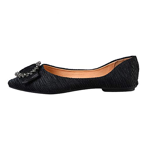 Meeshine Women's Pointy Toe Ballet Flats Comfortable Slip-on Classic Dress Shoes (Classic Buckle-Black US 6)