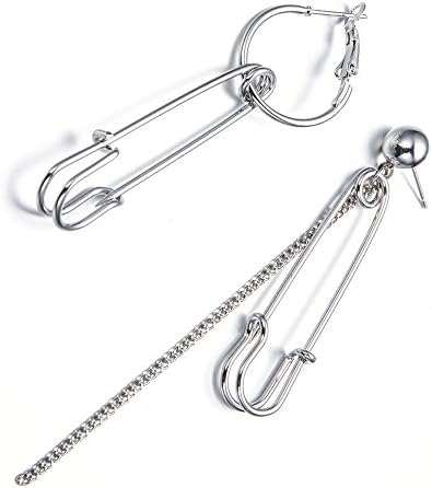 QIAN0813 Fashion Long Tassel Asymmetric Safety Pin Chain U Shaped Drop Earring Exaggerate Dangle Earrings for Women Men Punk Jewelry