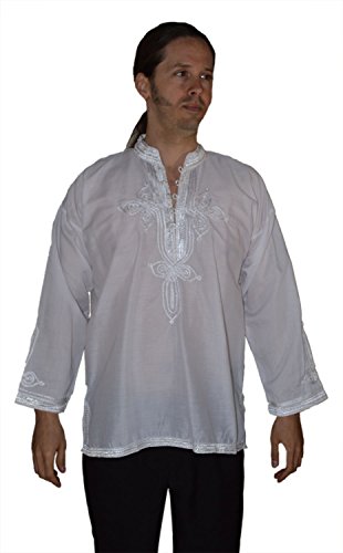 Marrakesh Men Tunic Caftan With White Tread Embroidery Breathable X-large White