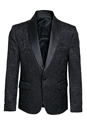 Boys Premium Paisley Patterned Shawl Lapel Tuxedos - Many Colors (1, Black on Black)