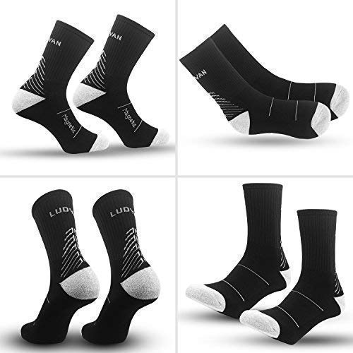 IMITOR Men Cushion Crew Hiking Socks Arch Compression No Blister Breathable Moisture Wicking for Outdoor Sports Cycling Running Walking Trekking Cycling Gym - Free Size 3 Pairs Black Grey