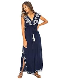 parte trasera de Bali para mujer largo Maxi vestido de verano bohemio bordado borlas