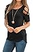 Adreamly Women's Casual Summer Short Sleeve Loose Strappy Cold Shoulder Tops Basic T Shirts Blouses Black Large
