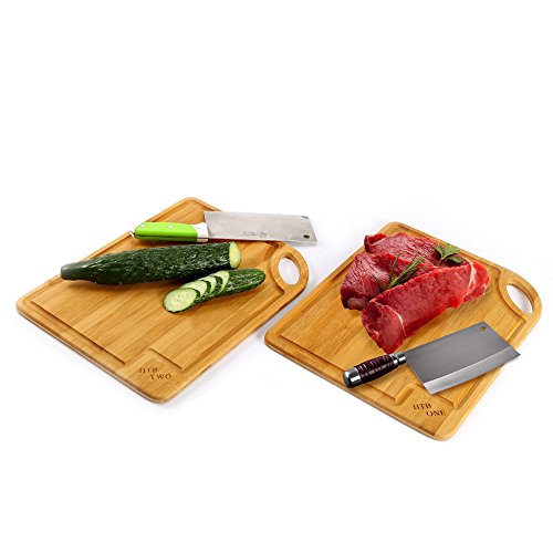 2 PCS Bamboo Cutting Board Set, Gift Box Chopping Board For Food Prep, Meat, Vegetables, Bread, Crackers & Cheese By HTB